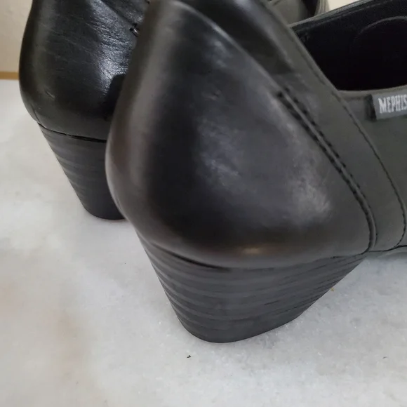 Mephisto Black Leather Round Toe Chunky Heel Velcro Strap Women's Shoe 5 1/2 8 - Picture 7 of 15